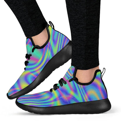 Turquoise Holographic Trippy Print Mesh Knit Shoes GearFrost