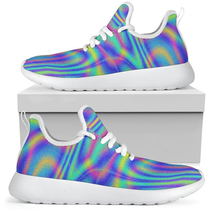 Turquoise Holographic Trippy Print Mesh Knit Shoes GearFrost