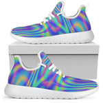 Turquoise Holographic Trippy Print Mesh Knit Shoes GearFrost