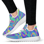 Turquoise Holographic Trippy Print Mesh Knit Shoes GearFrost
