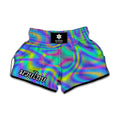 Turquoise Holographic Trippy Print Muay Thai Boxing Shorts