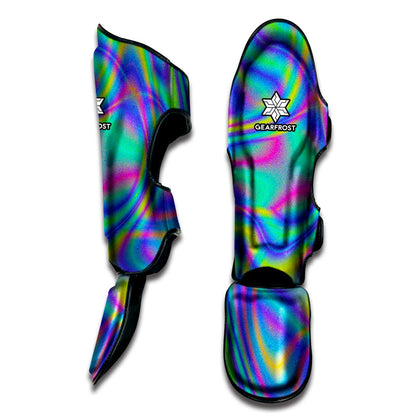 Turquoise Holographic Trippy Print Muay Thai Shin Guard