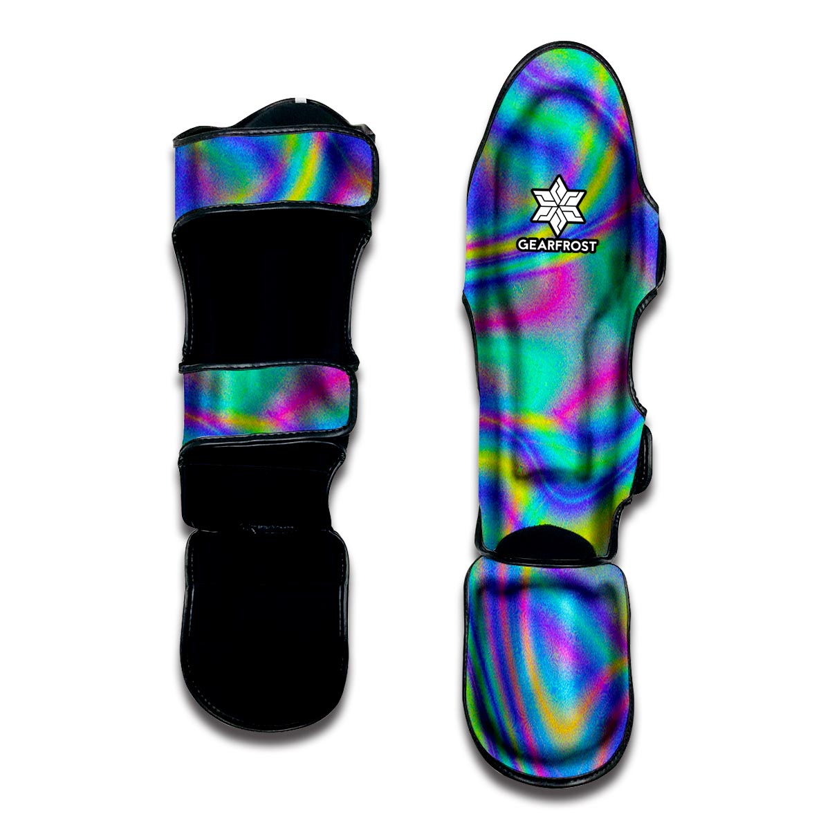 Turquoise Holographic Trippy Print Muay Thai Shin Guard