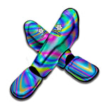 Turquoise Holographic Trippy Print Muay Thai Shin Guard