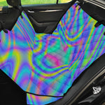 Turquoise Holographic Trippy Print Pet Car Back Seat Cover