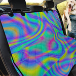 Turquoise Holographic Trippy Print Pet Car Back Seat Cover