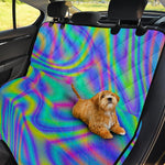 Turquoise Holographic Trippy Print Pet Car Back Seat Cover