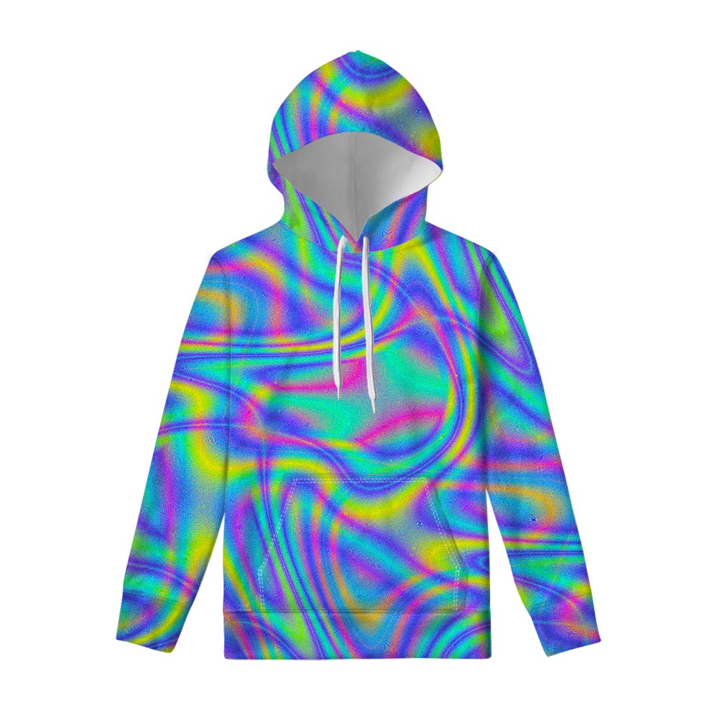 Turquoise Holographic Trippy Print Pullover Hoodie