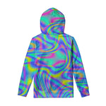 Turquoise Holographic Trippy Print Pullover Hoodie