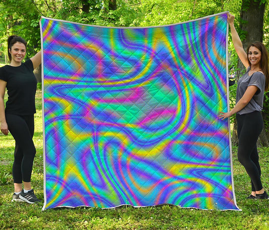 Turquoise Holographic Trippy Print Quilt