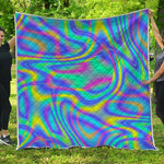 Turquoise Holographic Trippy Print Quilt