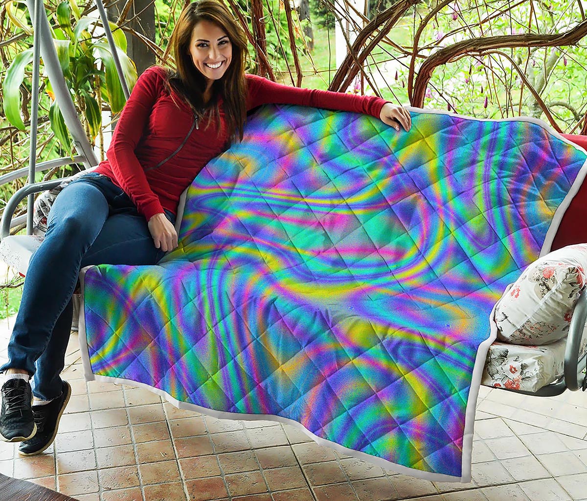 Turquoise Holographic Trippy Print Quilt
