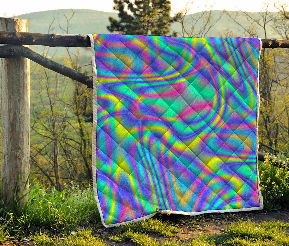 Turquoise Holographic Trippy Print Quilt