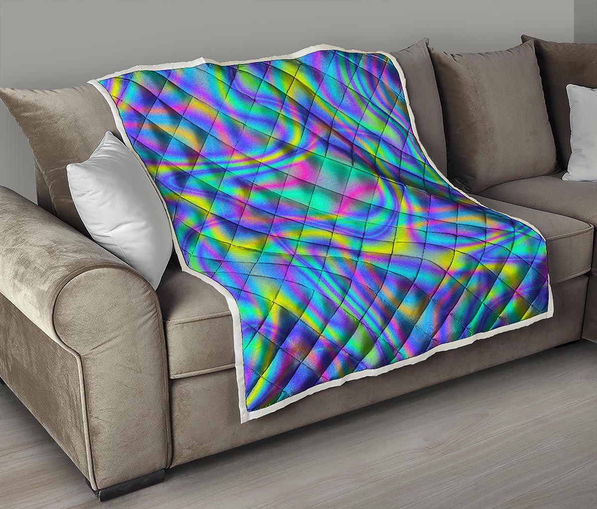 Turquoise Holographic Trippy Print Quilt