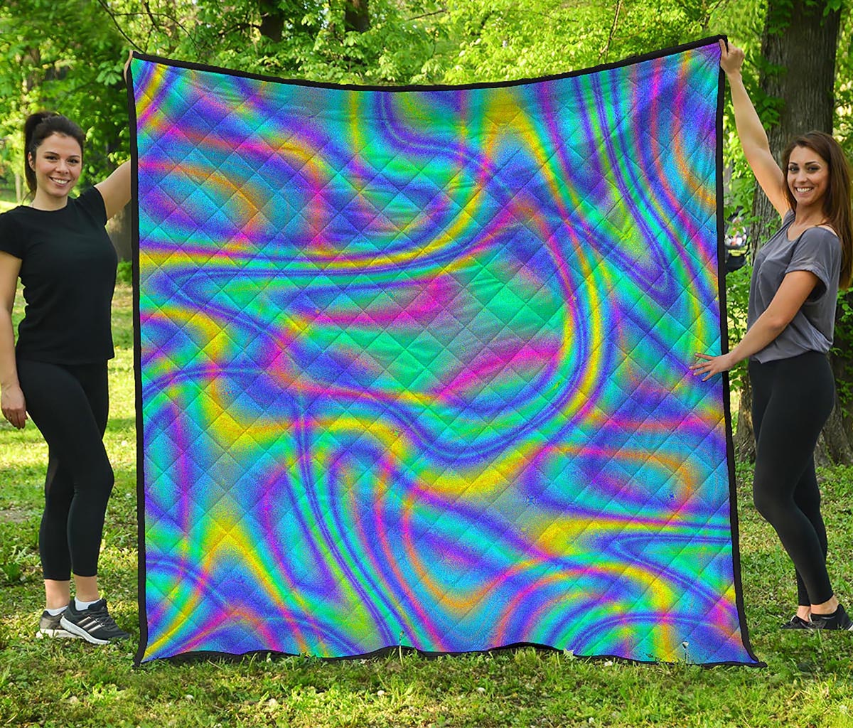 Turquoise Holographic Trippy Print Quilt