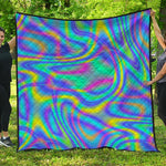 Turquoise Holographic Trippy Print Quilt
