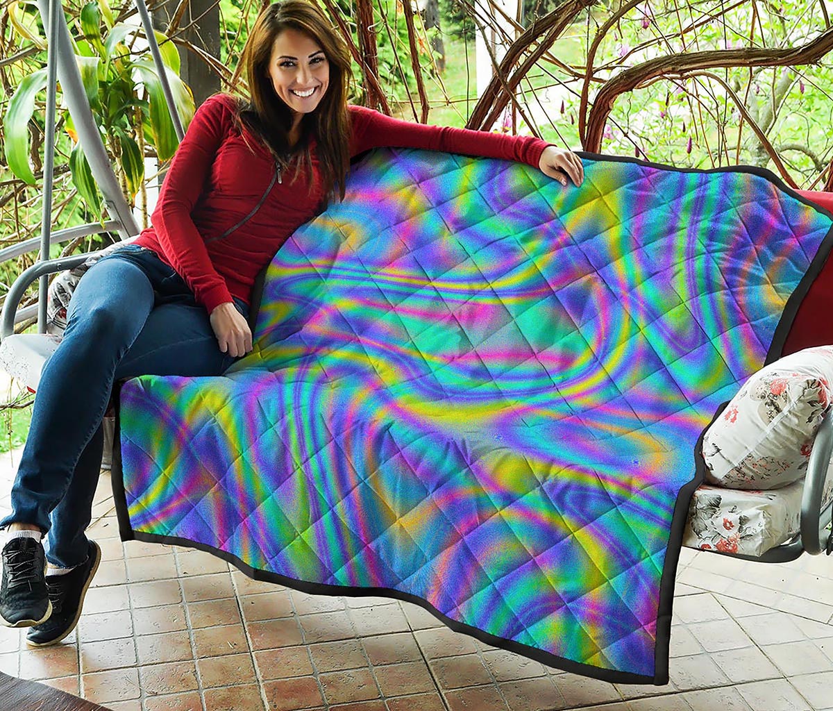 Turquoise Holographic Trippy Print Quilt