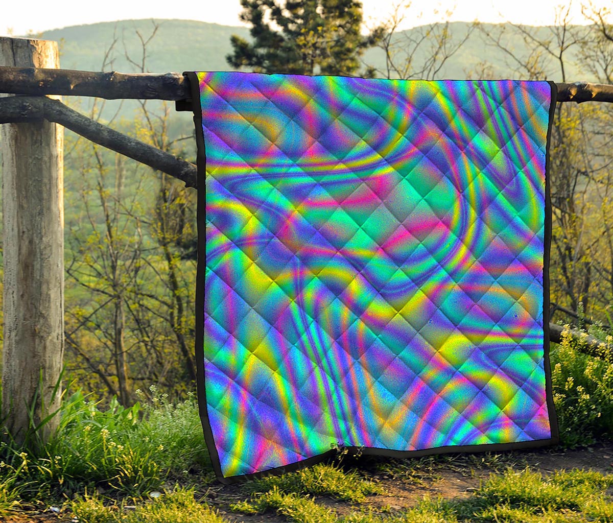 Turquoise Holographic Trippy Print Quilt