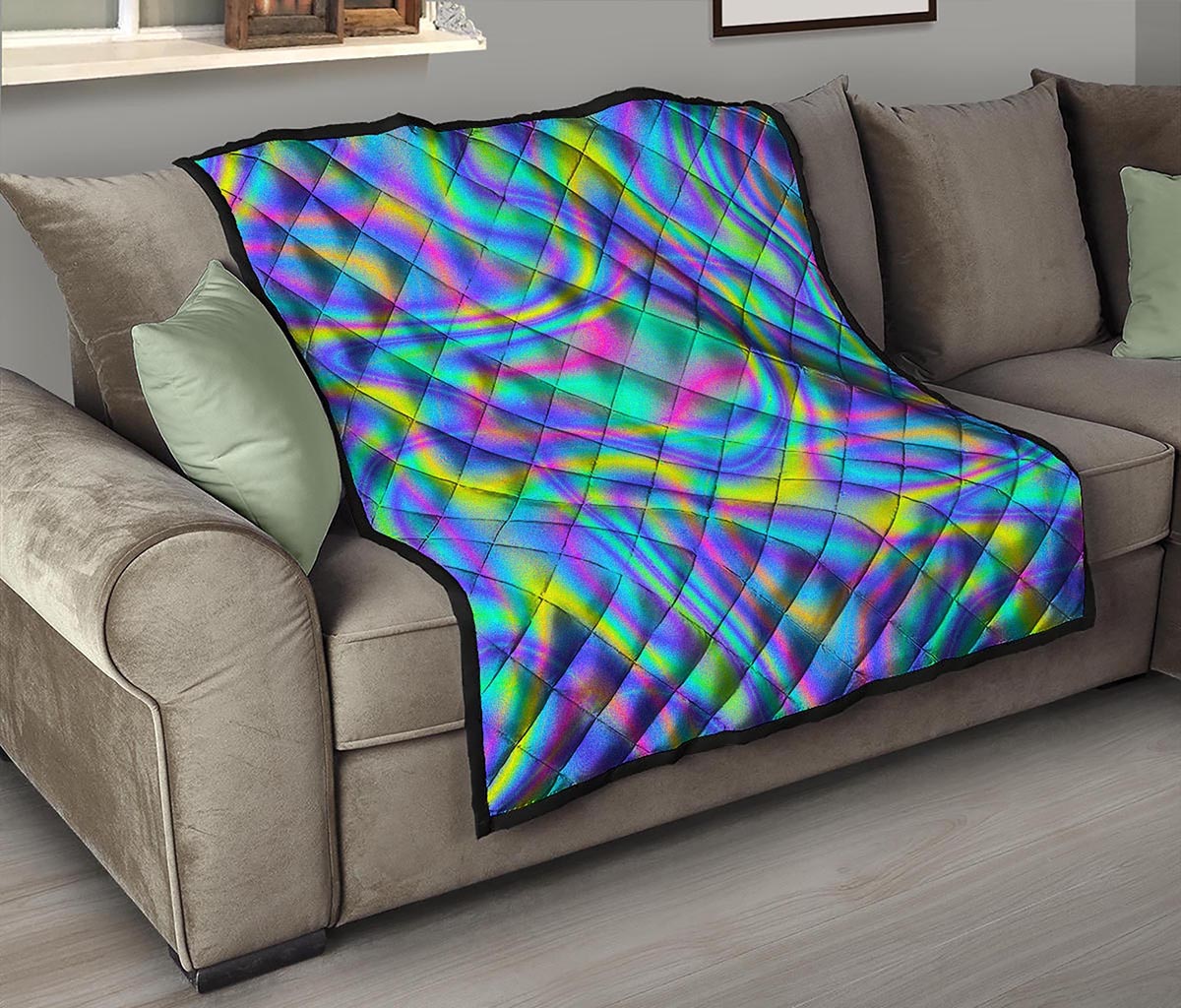 Turquoise Holographic Trippy Print Quilt