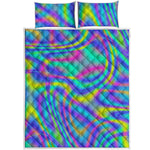 Turquoise Holographic Trippy Print Quilt Bed Set
