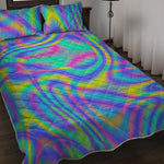 Turquoise Holographic Trippy Print Quilt Bed Set