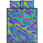 Turquoise Holographic Trippy Print Quilt Bed Set
