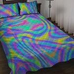 Turquoise Holographic Trippy Print Quilt Bed Set