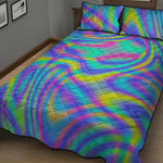 Turquoise Holographic Trippy Print Quilt Bed Set