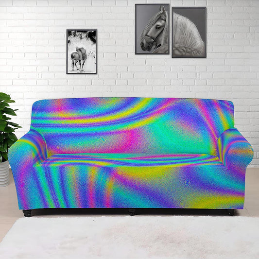 Turquoise Holographic Trippy Print Sofa Cover