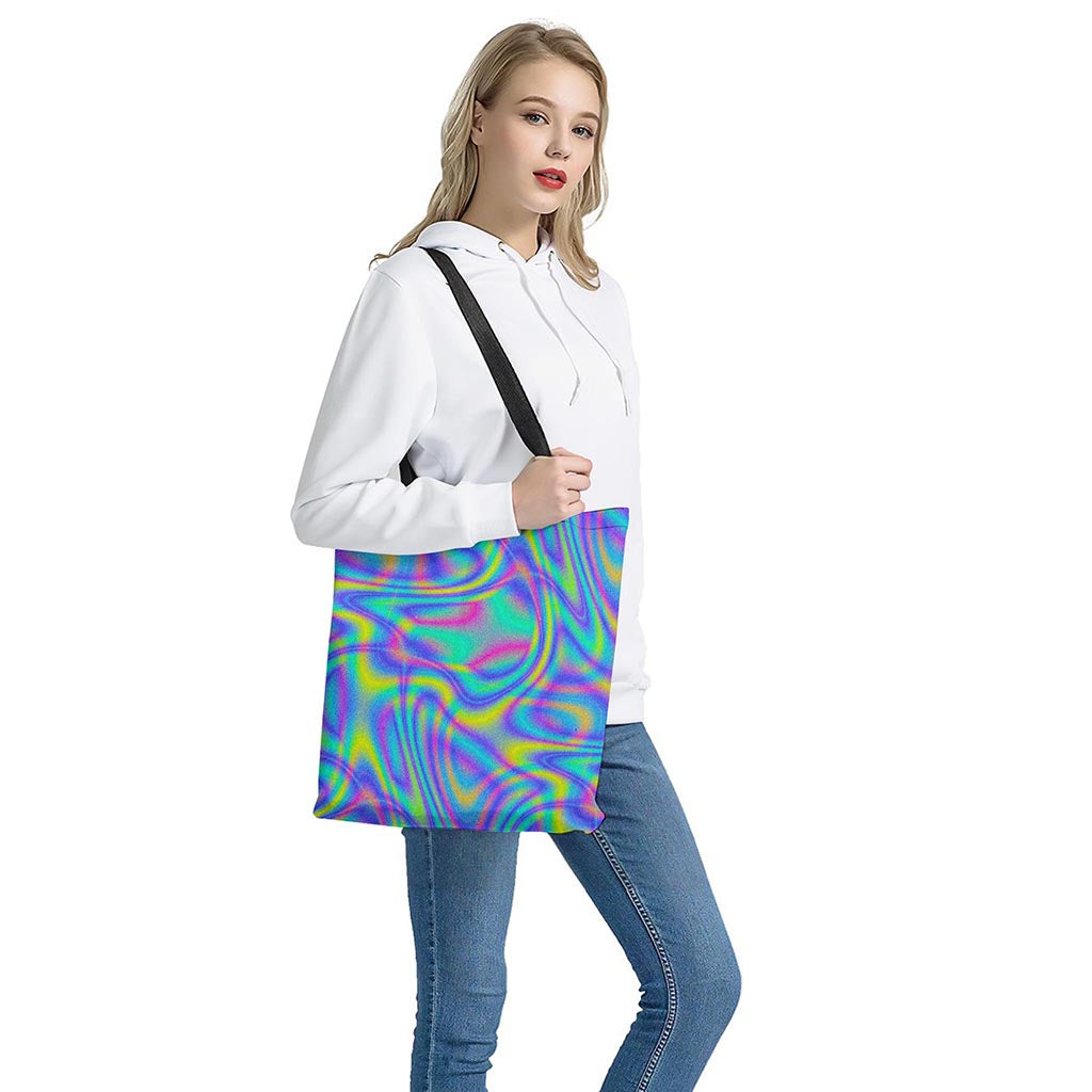 Turquoise Holographic Trippy Print Tote Bag