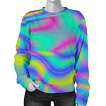 Turquoise Holographic Trippy Print Women's Crewneck Sweatshirt GearFrost