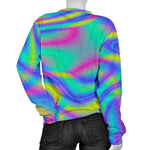 Turquoise Holographic Trippy Print Women's Crewneck Sweatshirt GearFrost