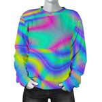 Turquoise Holographic Trippy Print Women's Crewneck Sweatshirt GearFrost