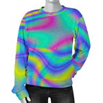 Turquoise Holographic Trippy Print Women's Crewneck Sweatshirt GearFrost