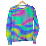 Turquoise Holographic Trippy Print Women's Crewneck Sweatshirt GearFrost