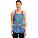 Turquoise Holographic Trippy Print Women's Racerback Tank Top