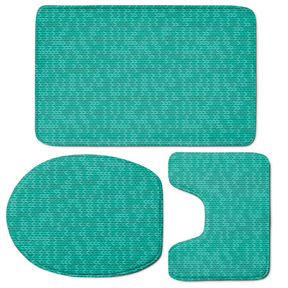 Turquoise Knitted Pattern Print 3 Piece Bath Mat Set