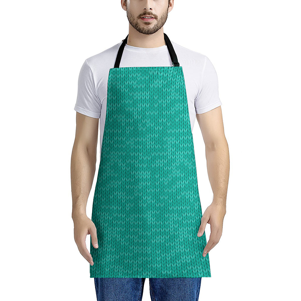 Turquoise Knitted Pattern Print Apron