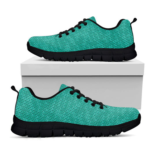 Turquoise Knitted Pattern Print Black Sneakers