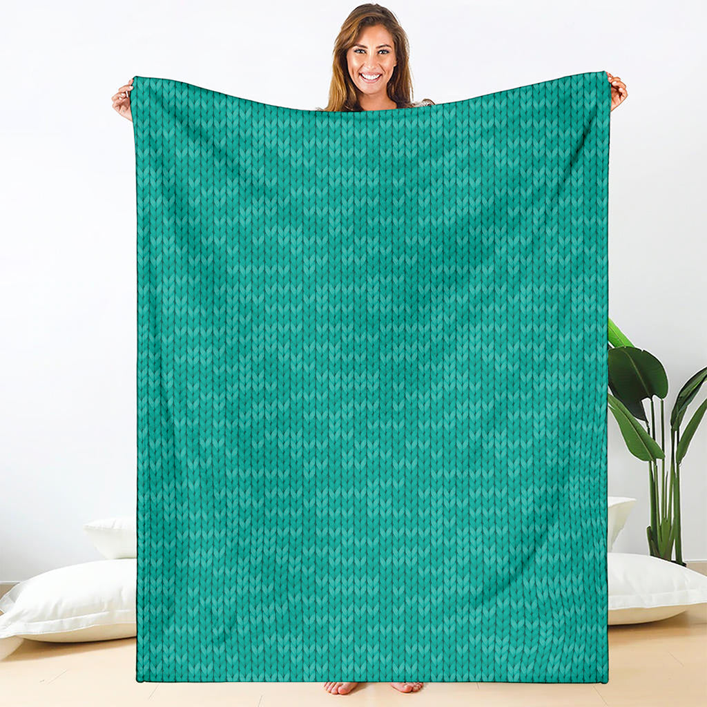 Turquoise Knitted Pattern Print Blanket