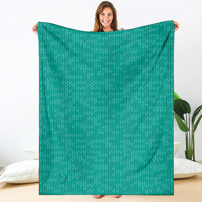 Turquoise Knitted Pattern Print Blanket