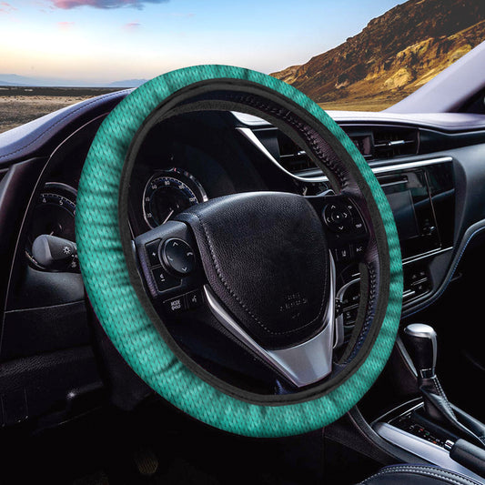 Turquoise Knitted Pattern Print Car Steering Wheel Cover