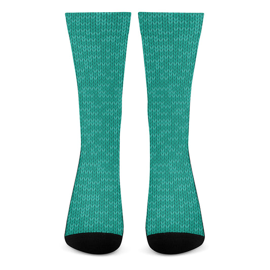 Turquoise Knitted Pattern Print Crew Socks