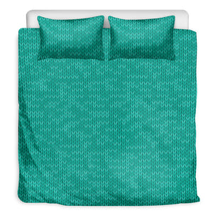 Turquoise Knitted Pattern Print Duvet Cover Bedding Set