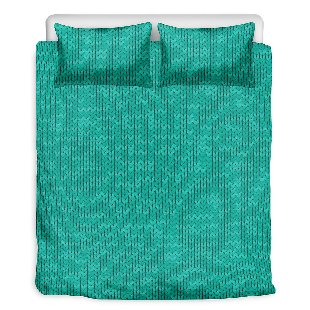 Turquoise Knitted Pattern Print Duvet Cover Bedding Set