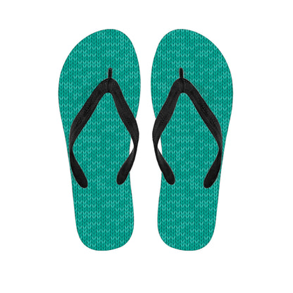 Turquoise Knitted Pattern Print Flip Flops