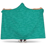 Turquoise Knitted Pattern Print Hooded Blanket