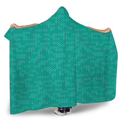 Turquoise Knitted Pattern Print Hooded Blanket