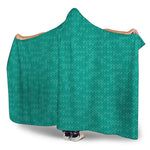 Turquoise Knitted Pattern Print Hooded Blanket