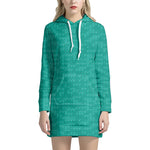 Turquoise Knitted Pattern Print Hoodie Dress
